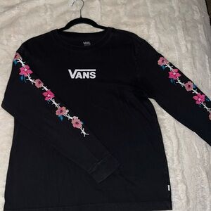 VANS Skater T-Shirt Black Long Sleeve Top Floral Skateboarding Women’s Medium